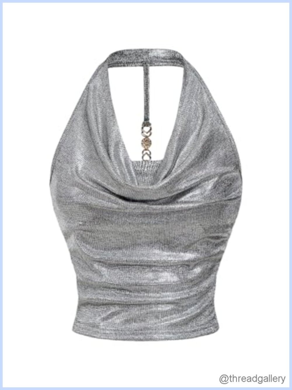 Metallic Halter Cowl Neck Crop Top Party Club Rave